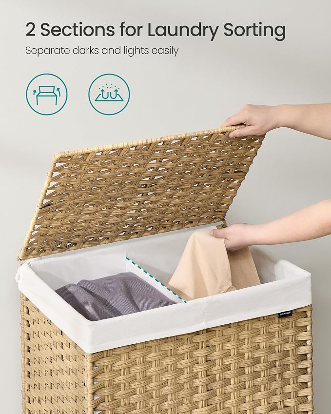SONGMICS Laundry Hamper with Lid, 38.3 Gallons, Rolling Laundry Basket with - Image 3