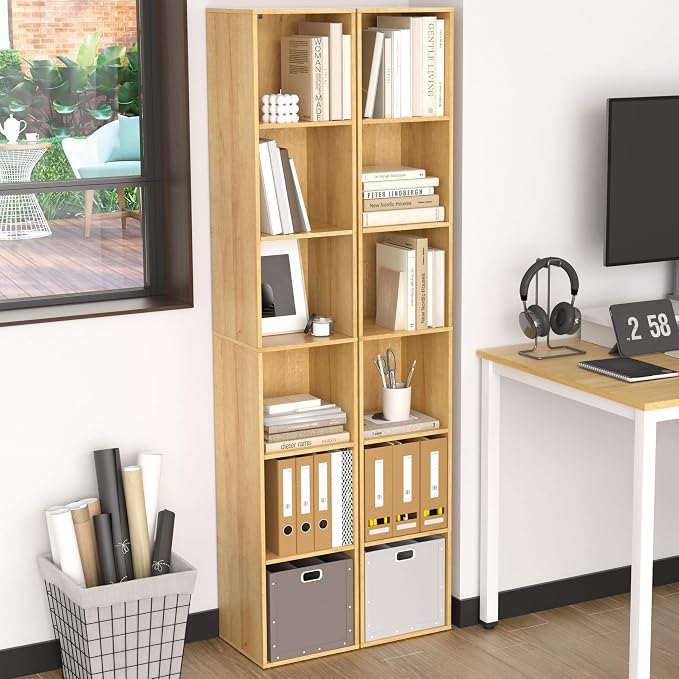 Cube Shelf Organizer, 6 Cube Oak Open Shelf, Freestanding 6-Tier Low Bookcase - Image 2