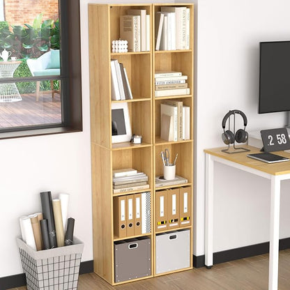 Cube Shelf Organizer, 6 Cube Oak Open Shelf, Freestanding 6-Tier Low Bookcase - Image 2