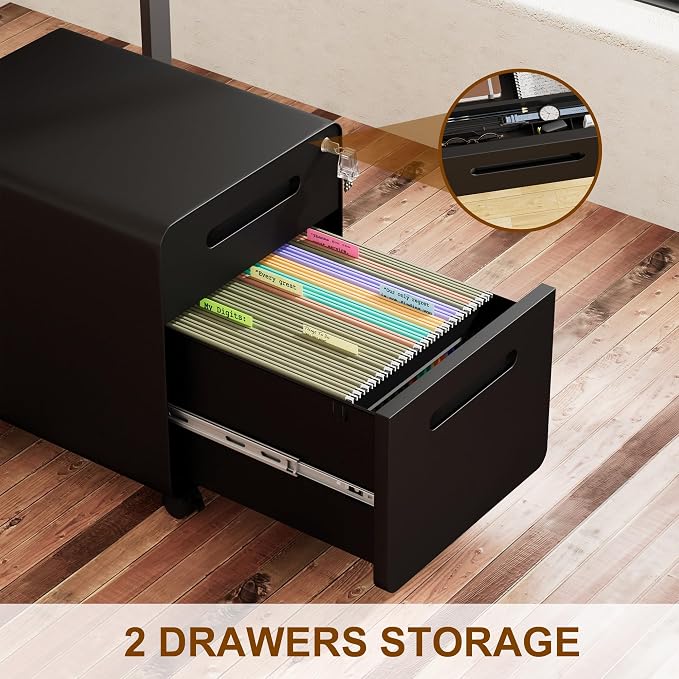 2 Drawer File Cabinet with Lock and 4 Keys, Mobile Metal Filing Cabinet - Image 7