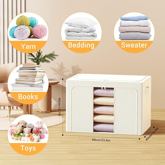 Clothes Storage Bins with Metal Frame, Foldable Clothes Organizers Storage - Image 2