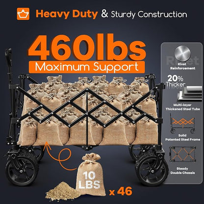 220L Collapsible Wagon Cart Foldable, 460lbs Load Capacity Heavy Duty Folding - Image 3
