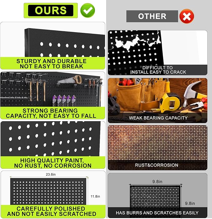 4 Pack Metal Pegboard Panels 24" x 12" Black Heavy Duty Steel Pegboard Wall - Image 4