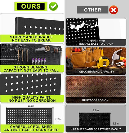 4 Pack Metal Pegboard Panels 24" x 12" Black Heavy Duty Steel Pegboard Wall - Image 4