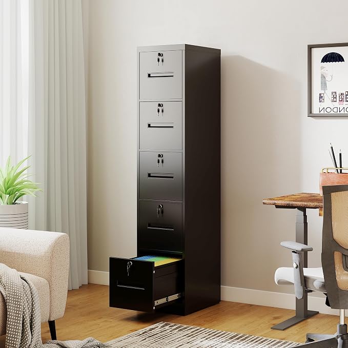 5 Drawer File Cabinet with 5 Locks, Metal Filing Cabinet Heavy Duty Vertical - Image 6
