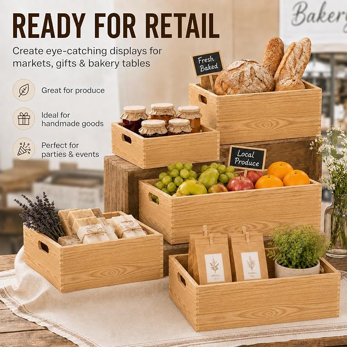 5 Pack Wooden Crates for Display Nesting Wood Crate for Storage - Image 7