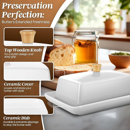 Flexzion Ceramic White European Butter Dish - Image 9