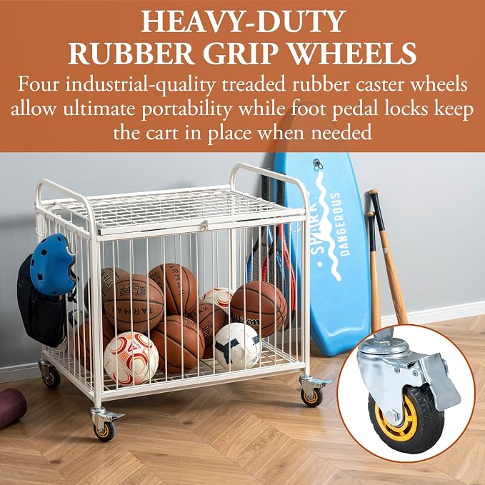 MyGift Large Capacity Metal Rolling Multi Sports Ball Cage Storage Hopper - Image 2