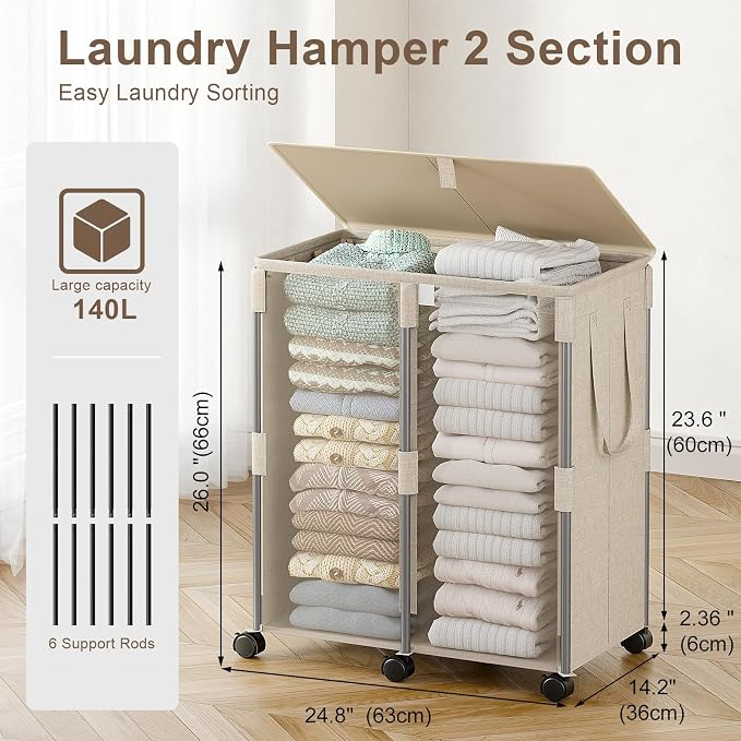 140L Double Laundry Hamper - Image 3