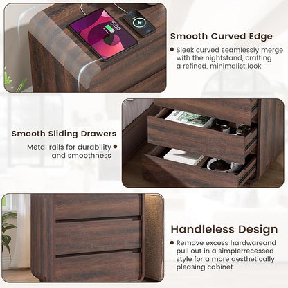 Modern Nightstand Set of 2, 23.2" Wide Wood Bedside Table - Image 7