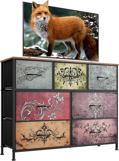 WLIVE Dresser for Bedroom, 7 Drawers, TV Stand, Pattern | 7 roomy fabric drawers by WLIVE
