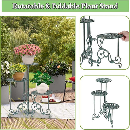 OwnMy 3 Tier Heavy Duty Cast Iron Plant Stand Foldable Wrought Iron Flower Pot - Image 5