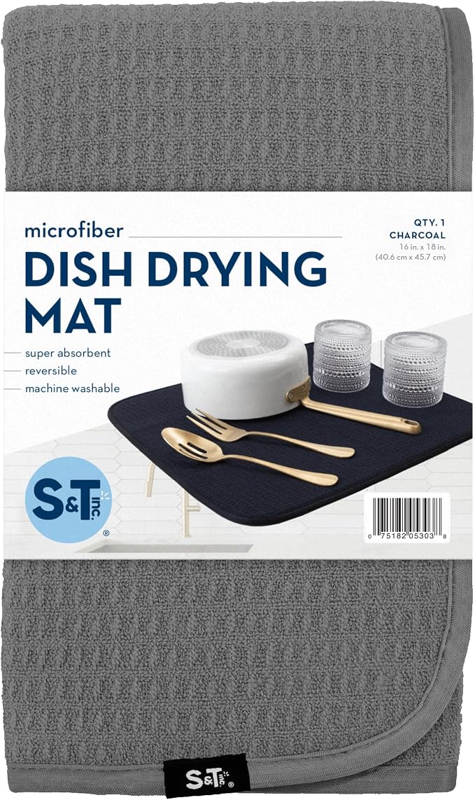 S&T INC. Dish Drying Mat 2 Pack, 16” x 18”, Absorbent Microfiber Kitchen - Image 8