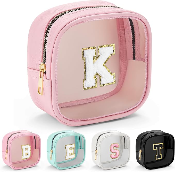 YOOLIFE Mini Initial Makeup Bag | Clear Makeup Bag | Preppy Cosmetic Bags by YOOLIFE