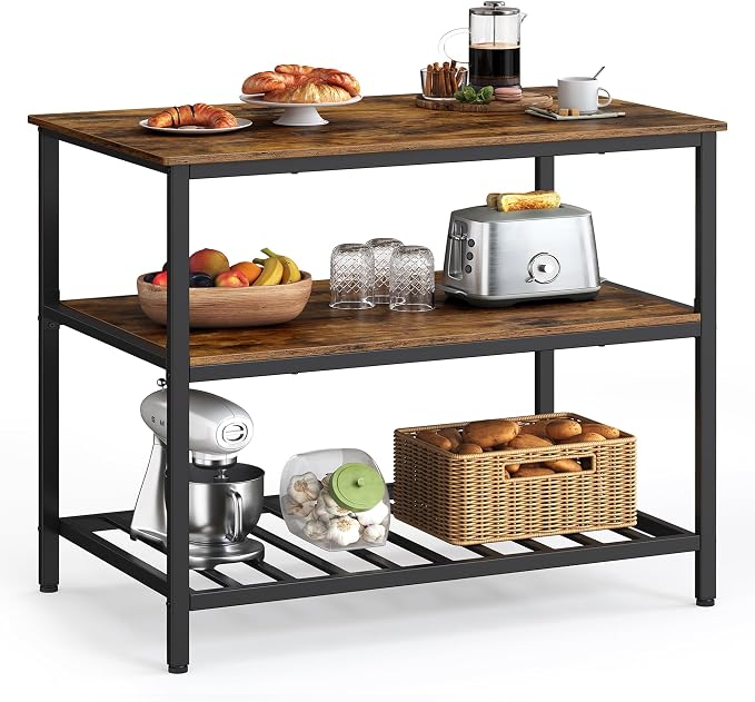 VASAGLE Kitchen Island with 3 Shelves, 39.4 Inches Width Kitchen Shelf with by VASAGLEbySONGMICSHOME