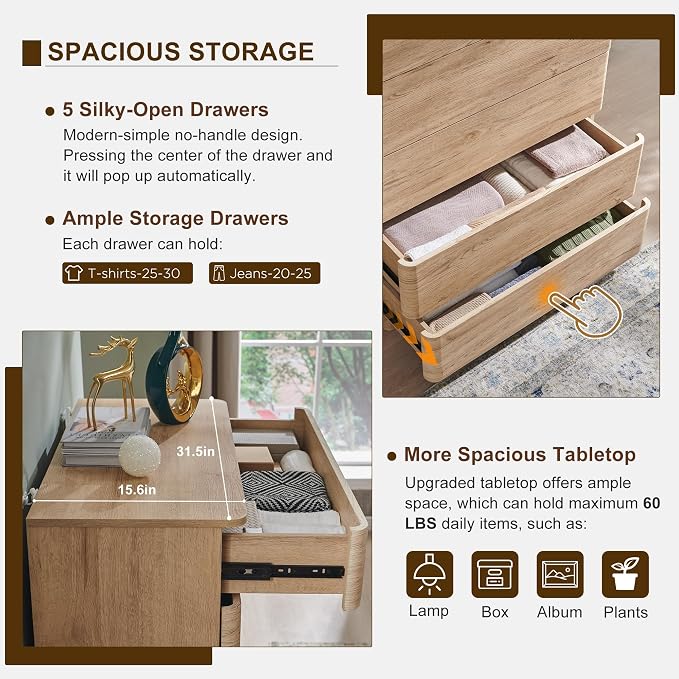 ACCOHOHO Modern 5 Drawer Dresser - Image 4