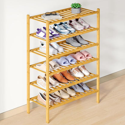 Smiry Bamboo Shoe Rack for Closet, 6 Tier Wooden Stackable Shoe Organizer by Smiry