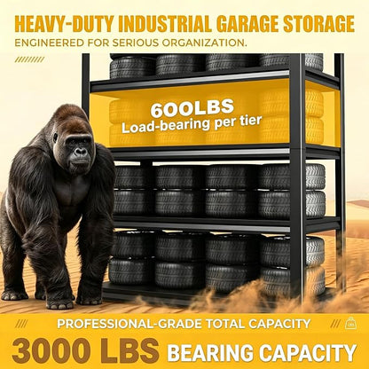 4-Tier Garage Shelving Heavy Duty Metal Shelving 3000LBS Storage Shelves 44" H - Image 7