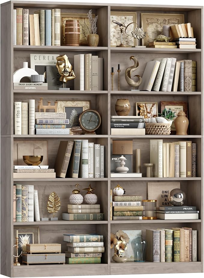 FACBOTALL Bookshelf and Bookcase, 6-Tier Double Wide Bookshelves, Freestanding by FACBOTALL