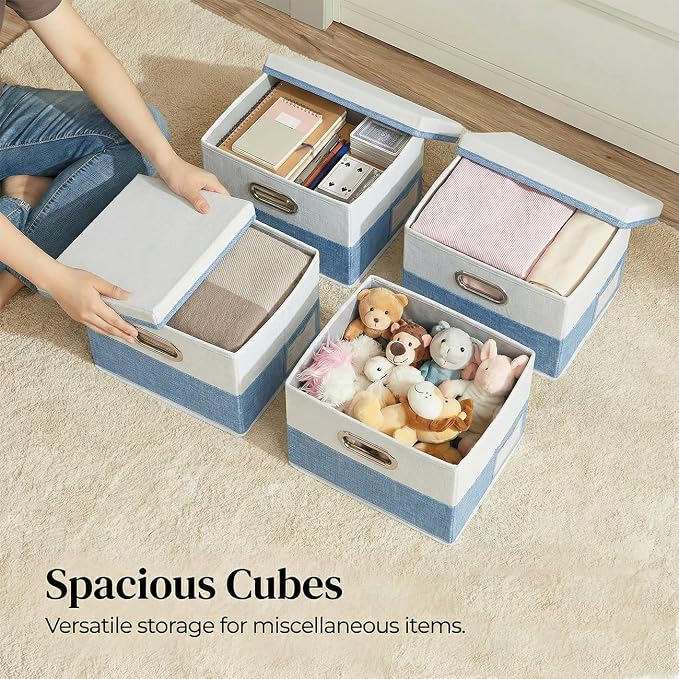 PRANDOM Storage Bins with Lids Linen Fabric Foldable Storage Boxes Organizer - Image 2
