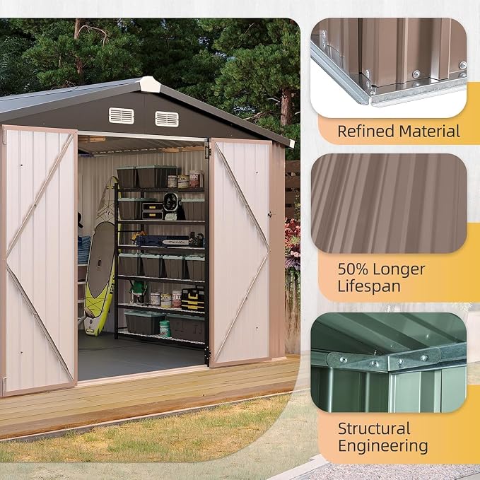 Aoxun 10x8 FT Shed with Floor Heavy-Duty Galvanized Steel Outdoor Storage Shed - Image 6