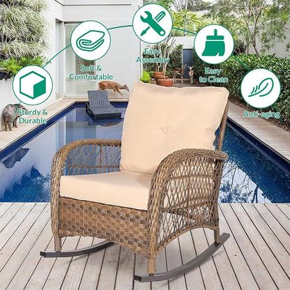 VIVIJASON Outdoor Wicker Rocking Chair, Patio Rattan Rocker Chair - Image 5
