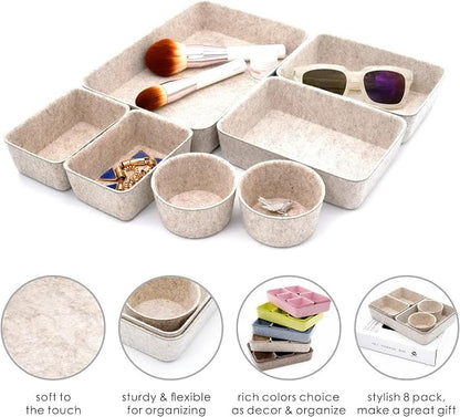 Welaxy 7pc Scandinavian Felt Desk Drawer Organizer Oatmeal Catchall Tray - Image 6