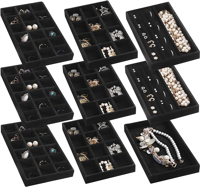 Frebeauty Jewelry Organizer Tray, Stackable Velvet Jewelry Trays, Drawer by Frebeauty
