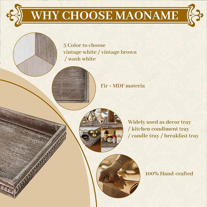 MAONAME Wood Serving Tray, Farmhouse Wooden Tray - Image 8