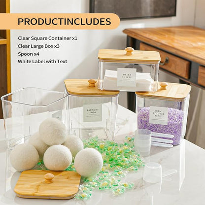 3+1 Pack Laundry Pods Container & Dryer Sheet Holder, Acrylic Square Laundry - Image 2