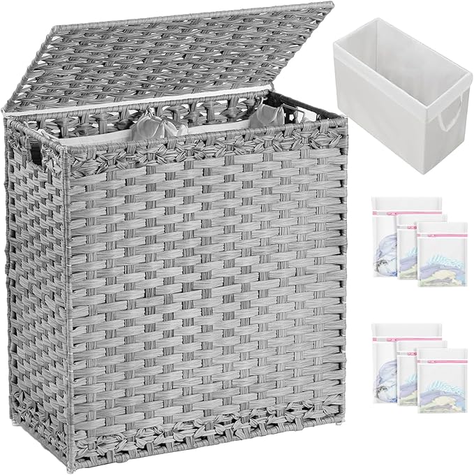 Laundry Hamper with Lid Wicker Laundry Basket 112 L Laundry Hampers Handwoven by SETVSON