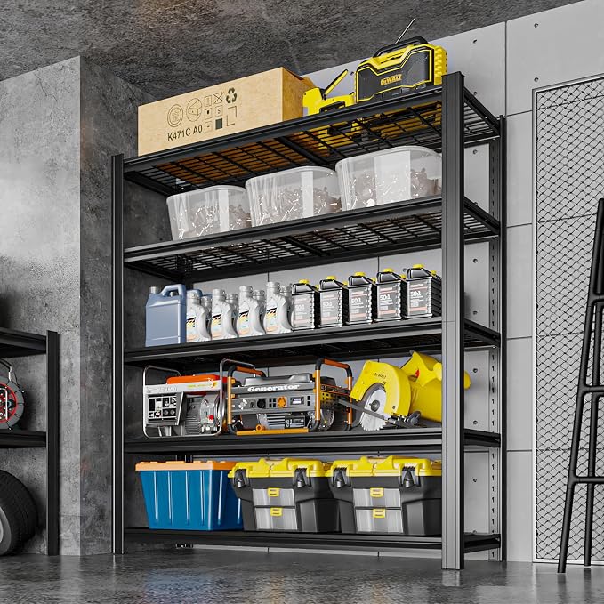 5 Tier Metal Shelving Unit, Adjustable Storage Shelves, Living Room - Image 2