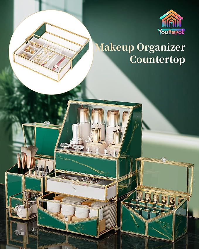 Extra Large Makeup Organizer, Glass Cosmetic Storage - Image 2