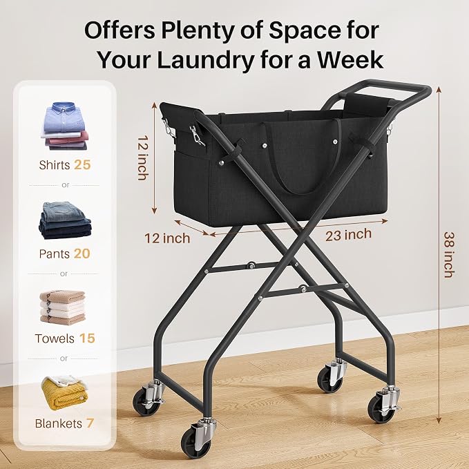 No-Bend Laundry Cart- Rolling Hamper - Image 6