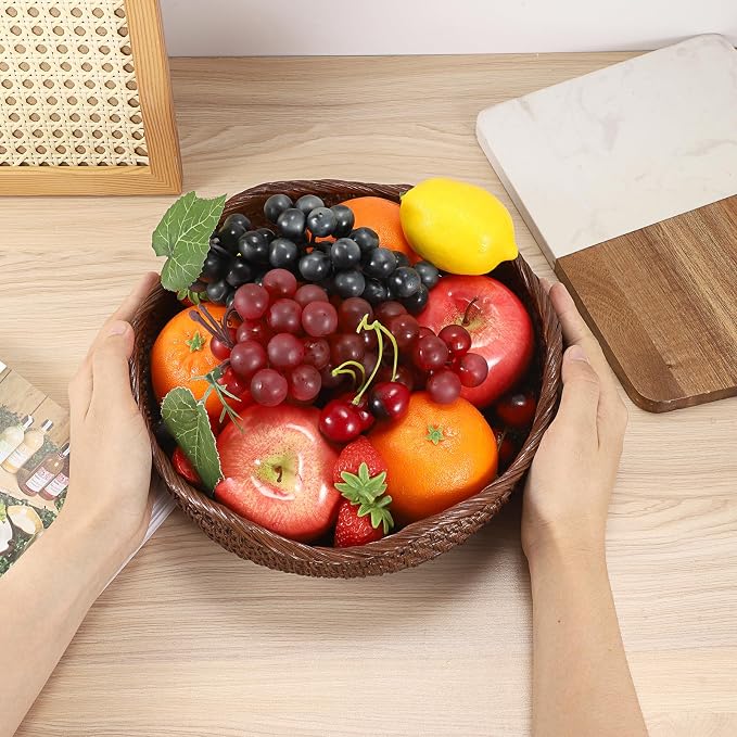 Hipiwe 10" Round Key Tray for Entryway Table Handwoven Wicker Basket Bowl | - Image 4