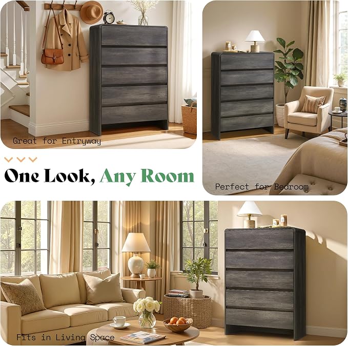 AMERLIFE 5 Drawer Dresser for Bedroom, Anti-Tip Kit, Wood Cabinet Organizer for - Image 7