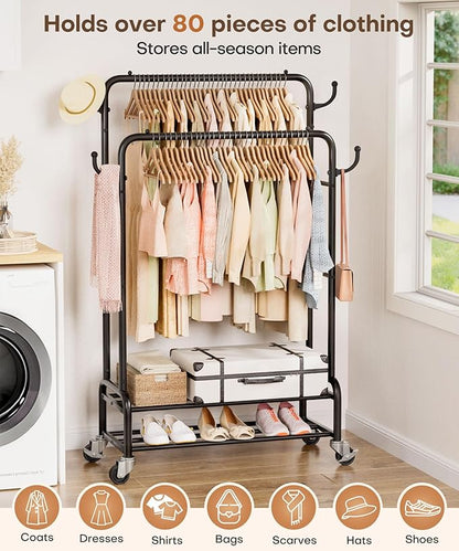 Homde Heavy Duty Clothes Rack: 265lb Rolling Double Rod Garment Hanging - Image 4