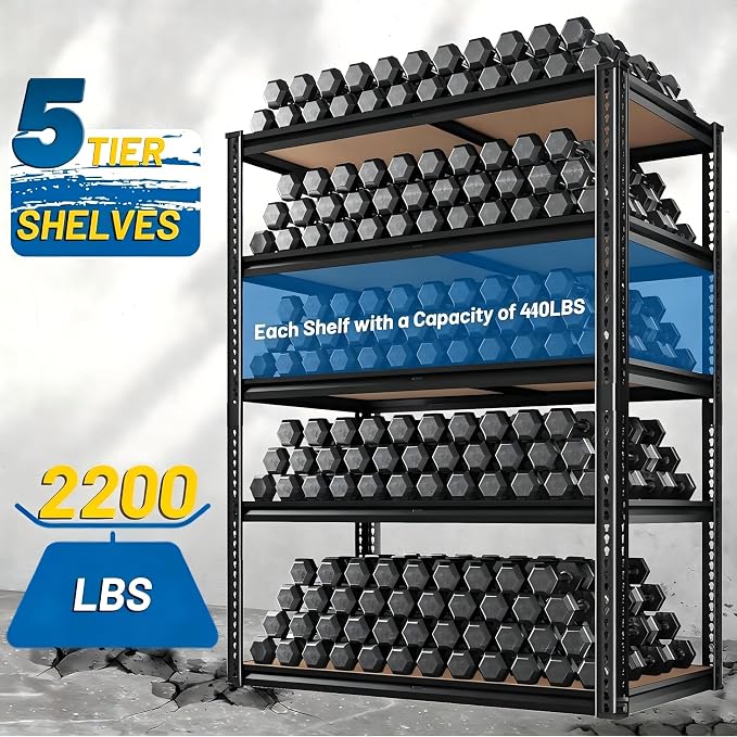 ROOMFAVE 5 Tier Garage Shelving Heavy Duty, 2200LBS Adjustable Storage Shelves - Image 5