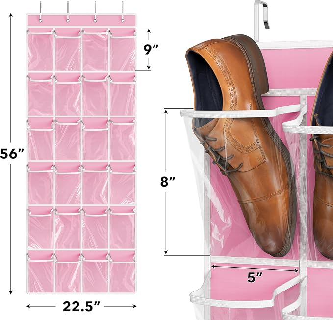 Simple Houseware 24 Pockets Large Clear Pockets Over The Door Hanging Shoe - Image 2