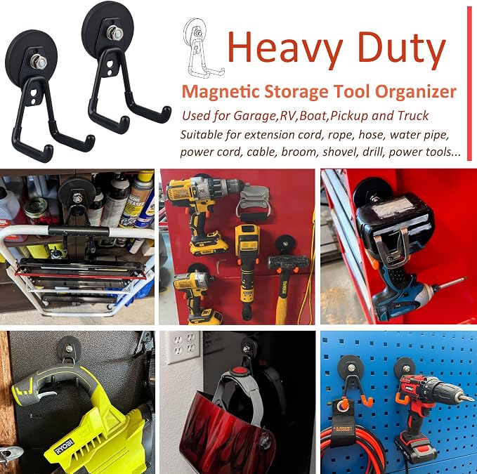 ULIBERMAGNET Heavy Duty Magnetic Garage Hook, 6 Pack Strong Large Magnet Hooks - Image 5