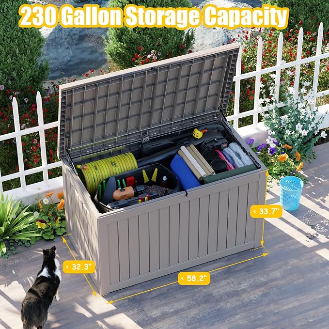 XXL 230 Gallon Large Resin Deck Box, Lockable Outdoor Storage Box - Image 2