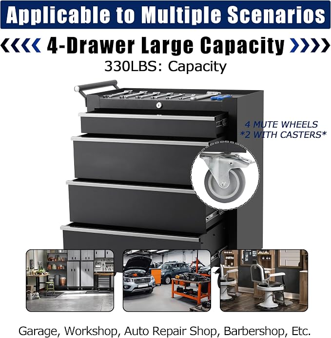Rolling Tool Chest with Wheels, 4 Drawer Tool Storage Cabinet, Portable Toolbox - Image 5