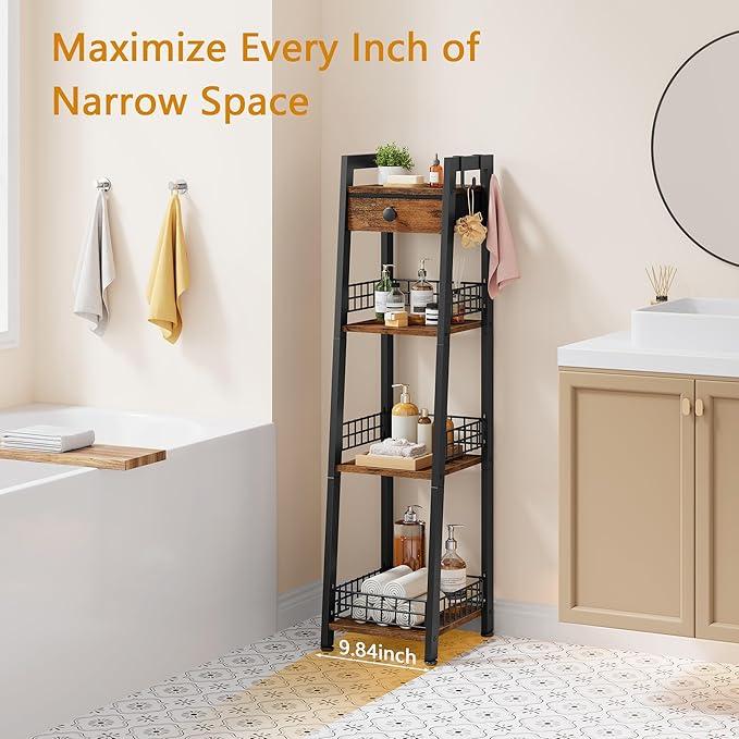 4-Tier Narrow Bathroom Table Ladder Shelf - Image 4