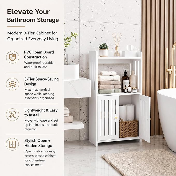 HAYOFAMY 3-Tier Bathroom Storage Cabinet 8.7" D x 14.2" W x 24.8" H | White - Image 3