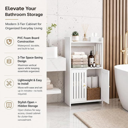 HAYOFAMY 3-Tier Bathroom Storage Cabinet 8.7" D x 14.2" W x 24.8" H | White - Image 3