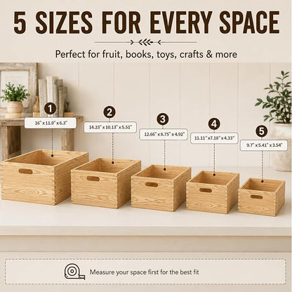 5 Pack Wooden Crates for Display Nesting Wood Crate for Storage - Image 2