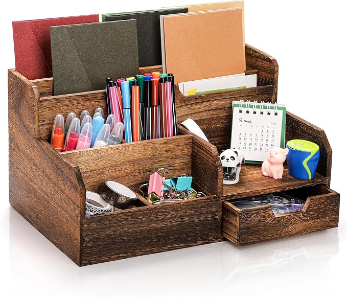 Pumtus Brown Wooden Desk Organizer, Mail Organizer by Pumtus