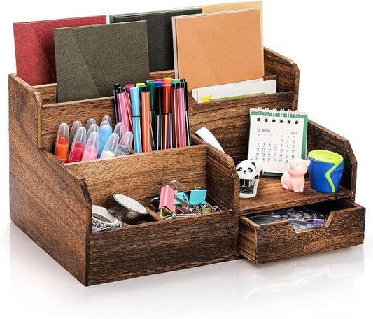 Pumtus Brown Wooden Desk Organizer, Mail Organizer by Pumtus