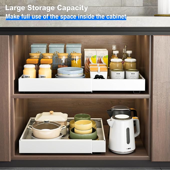 Mustorn 2 Pack Pull Out Cabinet Organizer, Expandable Slide Out Drawers - Image 4