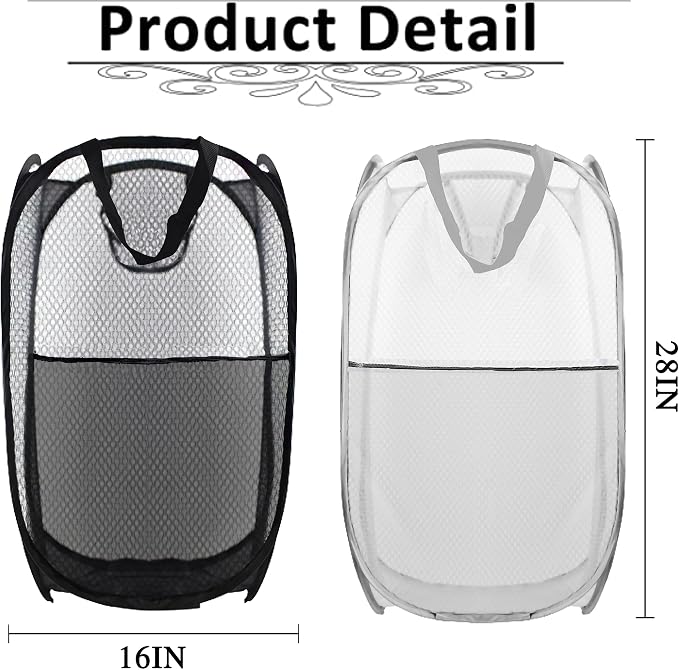 Collapsible Pop Up Laundry Hamper, Extra Large Mesh Foldable Laundry Basket - Image 2